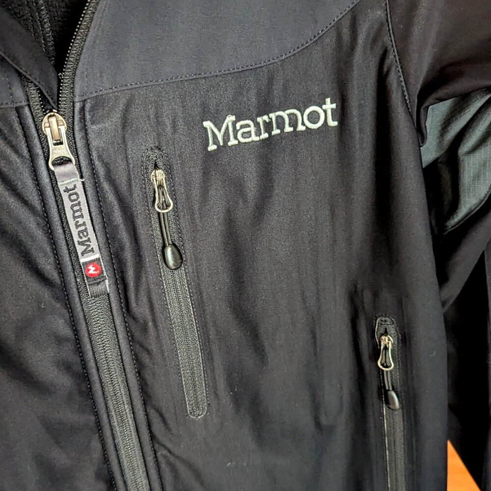 Marmot M Windstopper Fleece Lined Zip Up Hoodie Jacket Black Gray - Picture 3 of 7